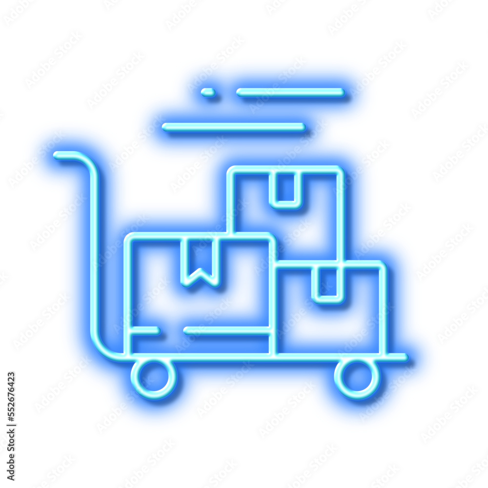 Delivery cart line icon. Parcel trolley sign. Neon light effect outline icon. Delivery cart line icon. Parcel trolley sign. Neon light effect outline icon.