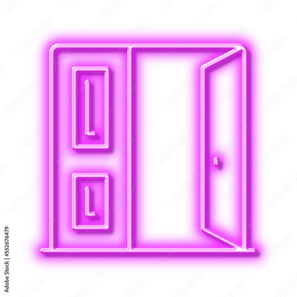 Open door line icon. Entrance doorway sign. Neon light effect outline icon. Open door line icon. Entrance doorway sign. Neon light effect outline icon.
