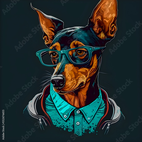 Funny Hipster Cute Dog Art Illustration, Anthropomorphic Dogs Generative AI