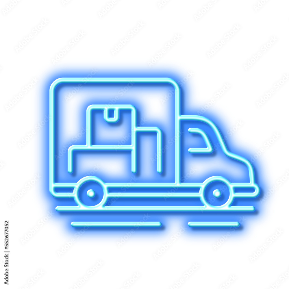 Truck transport line icon. Transportation vehicle sign. Neon light effect outline icon.