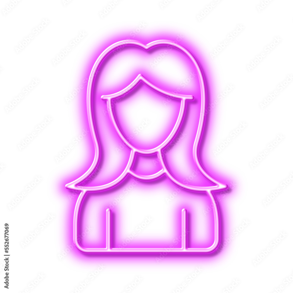 User line icon. Female Profile sign. Neon light effect outline icon. User line icon. Female Profile sign. Neon light effect outline icon.
