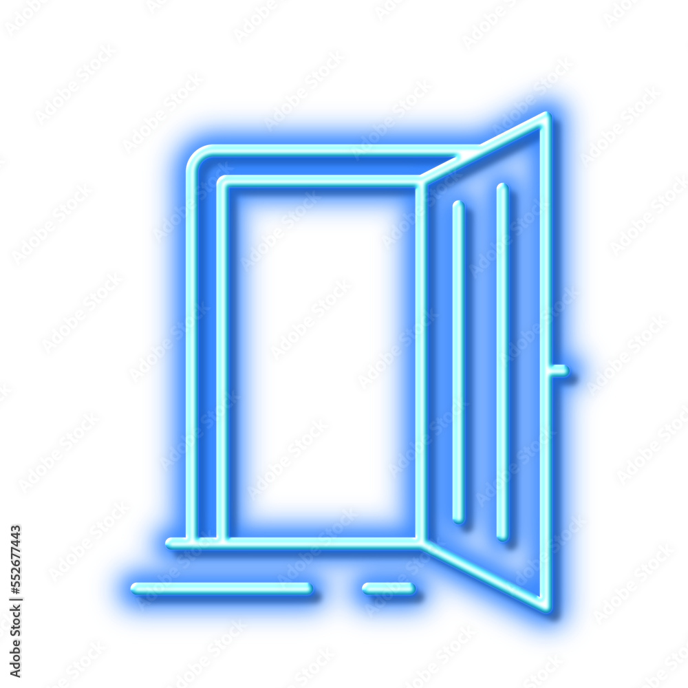 Open door line icon. Entrance doorway sign. Neon light effect outline icon. Open door line icon. Entrance doorway sign. Neon light effect outline icon.