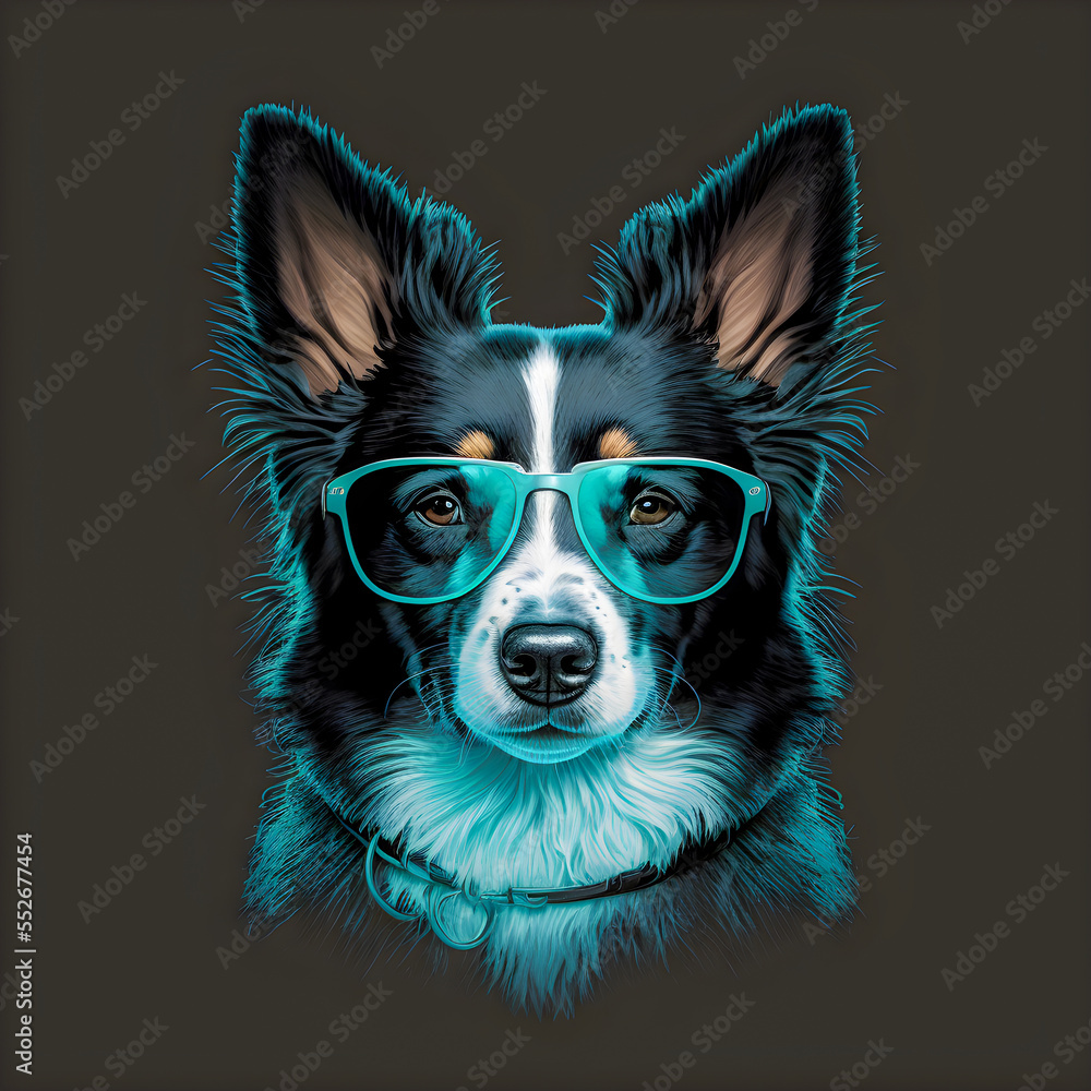 Funny Hipster Cute Dog Art Illustration, Anthropomorphic Dogs Funny Hipster Cute Dog Art Illustration, Anthropomorphic Dogs