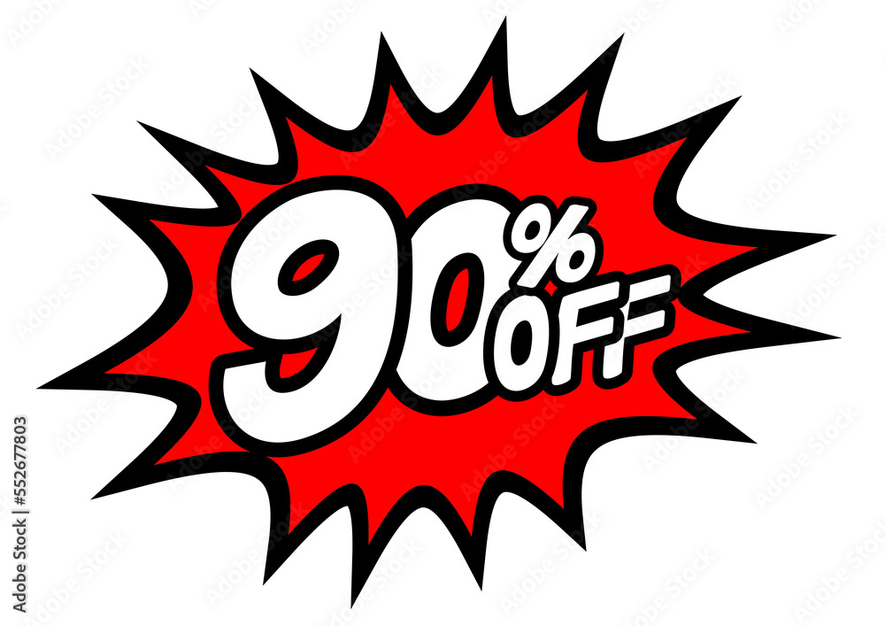 90 Percent OFF Discount on a Comics style bang shape background. Pop art comic discount promotion banners. PNG 90 Percent OFF Discount on a Comics style bang shape background. Pop art comic discount promotion banners. PNG