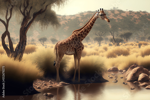 Photos of a giraffe in its natural habitat Generative AI