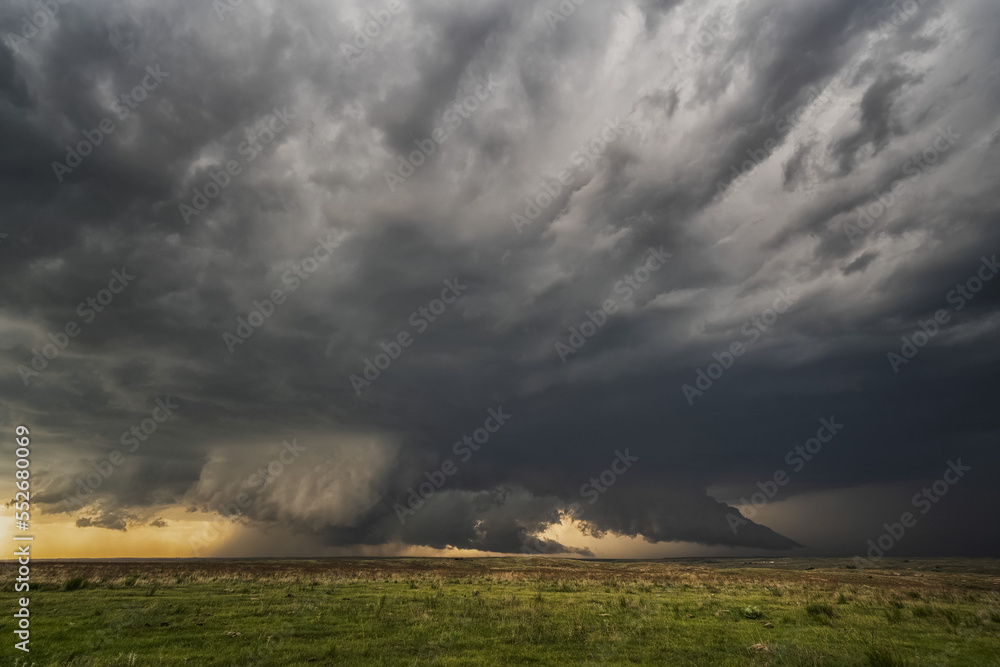 Dramatic skies over the landscape seen during a storm chasing tour in the midwest of the United States; Kansas, United States of America Dramatic skies over the landscape seen during a storm chasing tour in the midwest of the United States; Kansas, United States of America