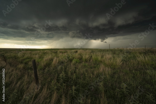 Dramatic skies over the landscape seen during a storm chasing tour in the midwest of the United States; Kansas, United States of America