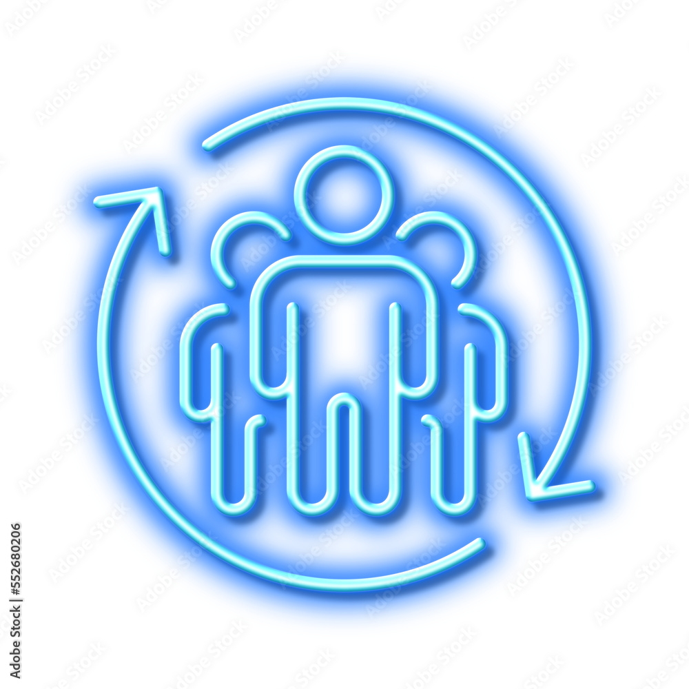 Teamwork line icon. Employees rotation sign. Core value. Neon light effect outline icon. Teamwork line icon. Employees rotation sign. Core value. Neon light effect outline icon.