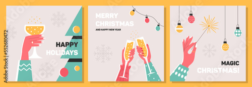 Merry and Bright Square Holiday cards