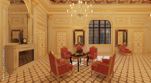 Fantasy pallazio royal palace interior 3d illustration