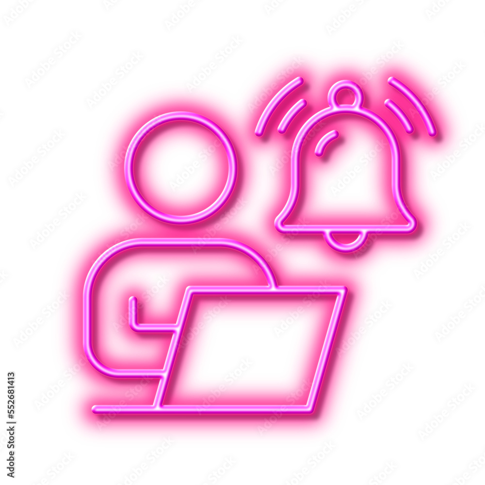 User notification line icon. Alarm bell reminder sign. Neon light effect outline icon. User notification line icon. Alarm bell reminder sign. Neon light effect outline icon.