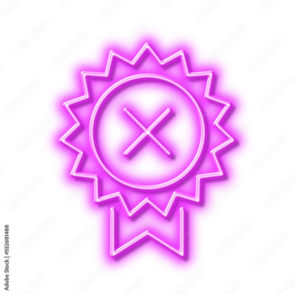 Reject medal line icon. Decline award sign. Neon light effect outline icon. Reject medal line icon. Decline award sign. Neon light effect outline icon.