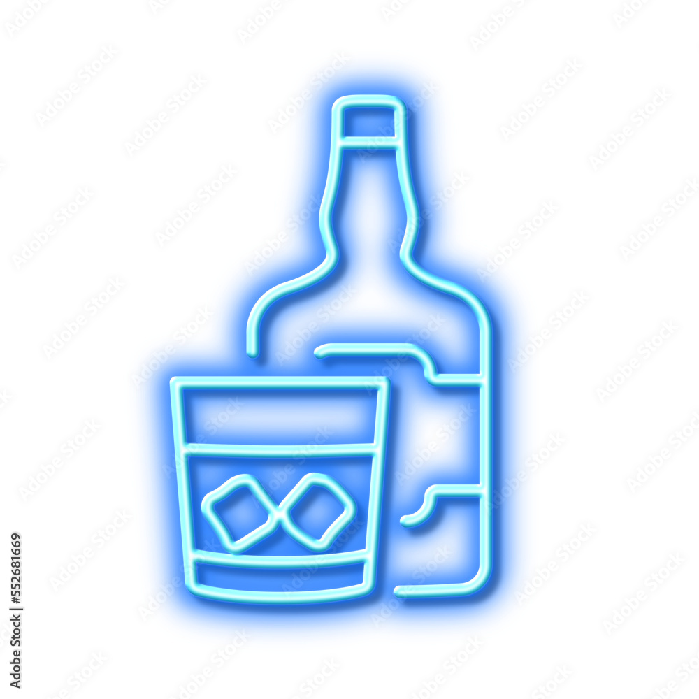 Whiskey glass with ice cubes line icon. Scotch alcohol sign. Neon light effect outline icon. Whiskey glass with ice cubes line icon. Scotch alcohol sign. Neon light effect outline icon.