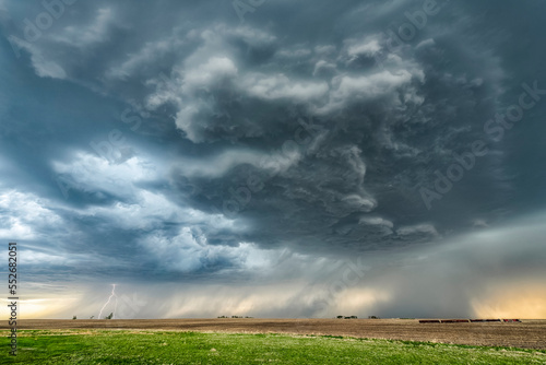 Dramatic storm clouds during a thunderstorm on the prairies; Val Marie, Saskatchewan, Canada photo