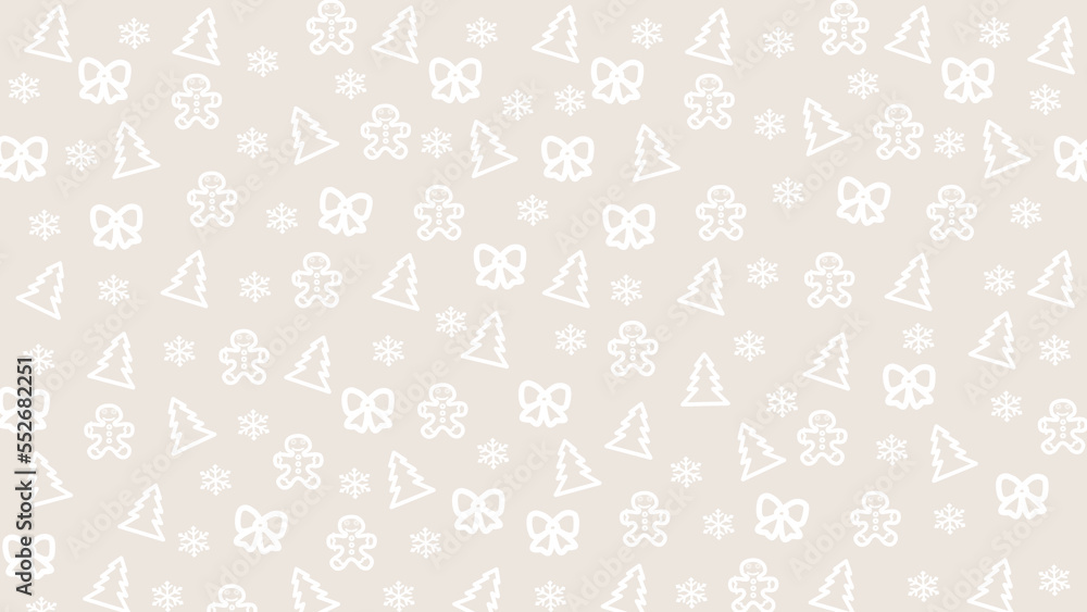 Beige Christmas background with White drawings new year's attributes Beige Christmas background with White drawings new year's attributes