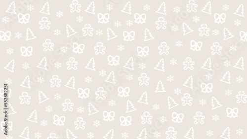 Beige Christmas background with White drawings new year's attributes