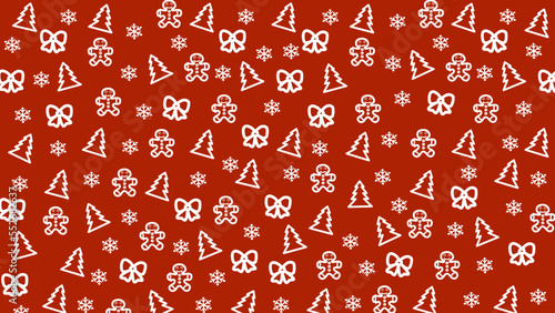 red Christmas background with White drawings new year's attributes