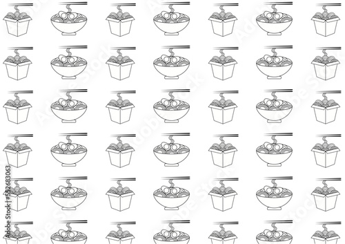 Asian food pattern. Chinese noodle with chopsticks.