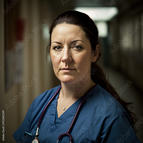 Close up portrait picture of hard working nurse - created using Generative AI tools