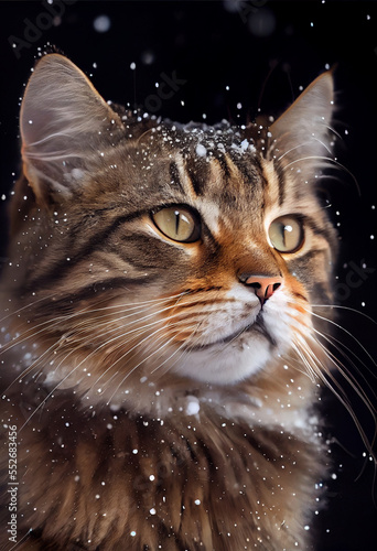 cat in snow falling