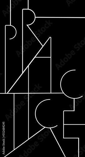 Practice one line art design poster banner template with a window for text. Vector flat. Vertical format photo
