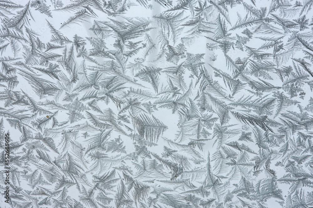Frost creates fascinating patterns on a window in winter; Yukon, Canada Frost creates fascinating patterns on a window in winter; Yukon, Canada