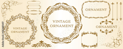 set of graphic materials, oriental patterns, arabesque patterns, antiques, decorative borders and vintage frames.