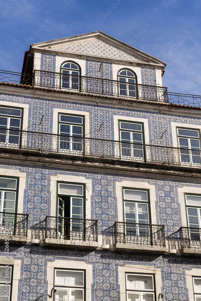 Fototapeta premium Portuguese house covered with blue tiles azulejo
