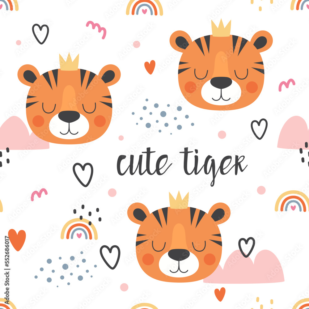 cartoon cute tiger seamless pattern vector illustration cartoon cute tiger seamless pattern vector illustration