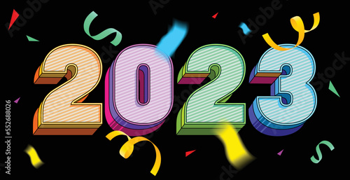 modern style 2023 new year celebration, exploding confetti