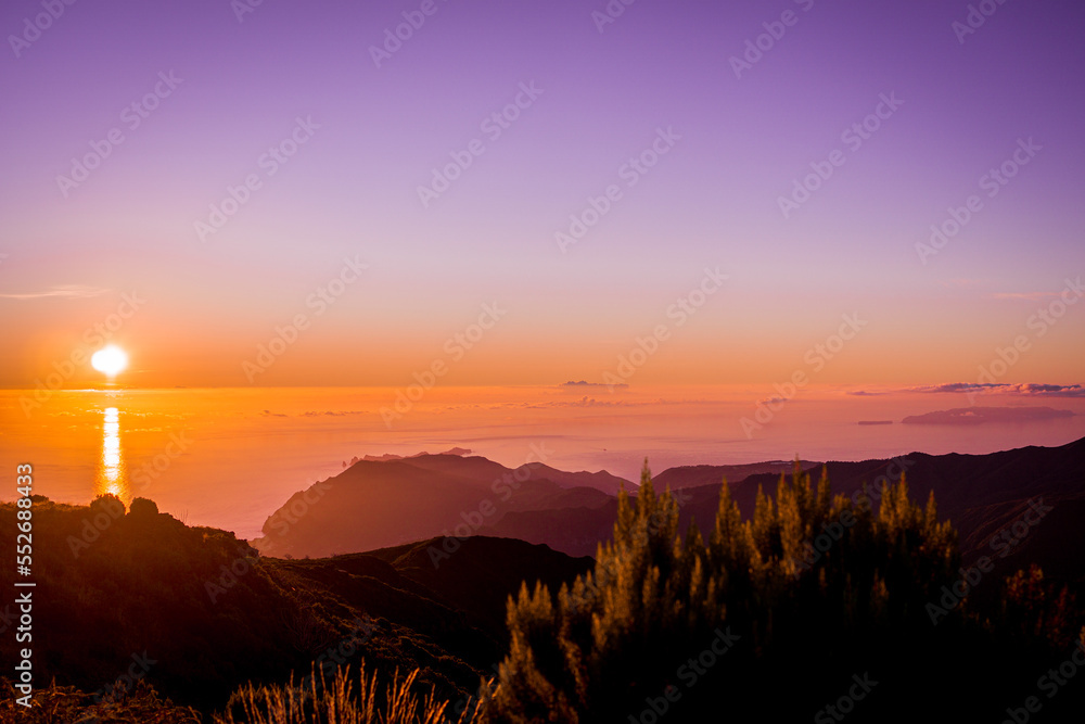 Madeira sunrise on mountain 