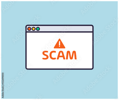 Scam alert, System error, broken page on browser window logo design. Notification message on device screen. Data phishing hacking online scam concept vector design and illustration.