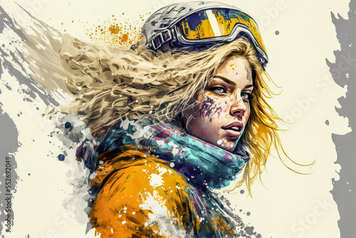 Snowboard Wintersport Extrem Abfahrt Downhill Competition Wettbewerb Tiefschnee Abfahrt Generative AI Technology Digital Art Illustration photo