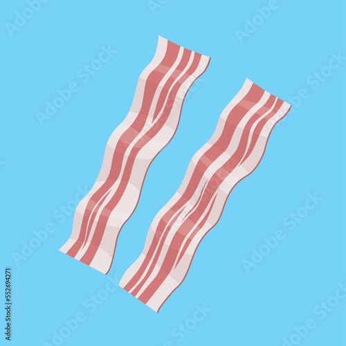 Flat vector illustration of fried bacon slices. Isolated design on a blue background.