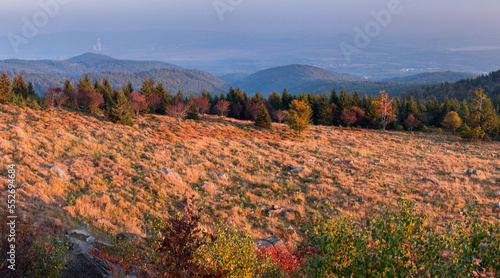 View from a top of the Ore Mountains in Czech Republic at sunset photo