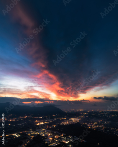 The beautiful sunrise over the low Val Susa valley on 24th June 2022, Valgioie, Piedmont, Italy