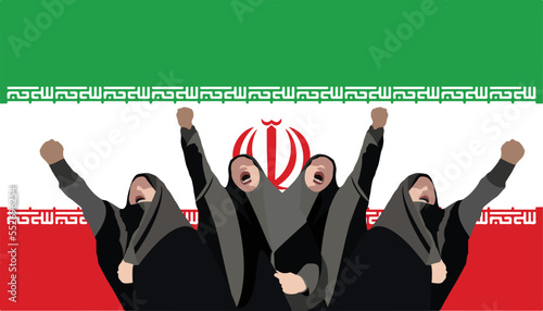 Iranian women with raised fists protest against power-