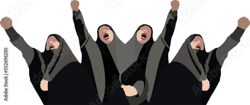 Iranian women with raised fists protest against power-