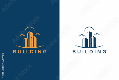 Building Tower Construction Business Property and Real Estate Logo Vintage Concept