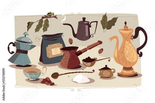 Set of objects to prepare delicious coffee
