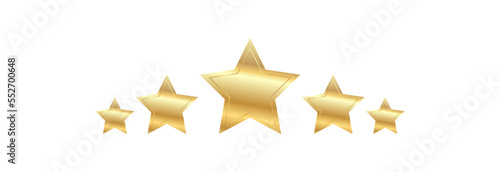 Five golden stars on a white background. Warranty and rating and quality mark.