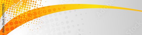Grey orange corporate banner with waves and halftones. Vector background