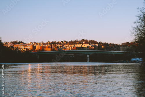 View of downtown Morgantown, West Virginia at golden hour