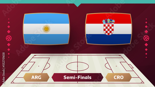 argentina croatia playoff semi finals match Qatar, cup Football 2022. 2022 World Football championship match versus teams intro sport background, championship competition poster, vector
