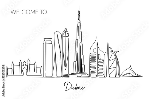 Canvas Print Welcome to Dubai Copy with One continuous line drawing of Dubai city skyline