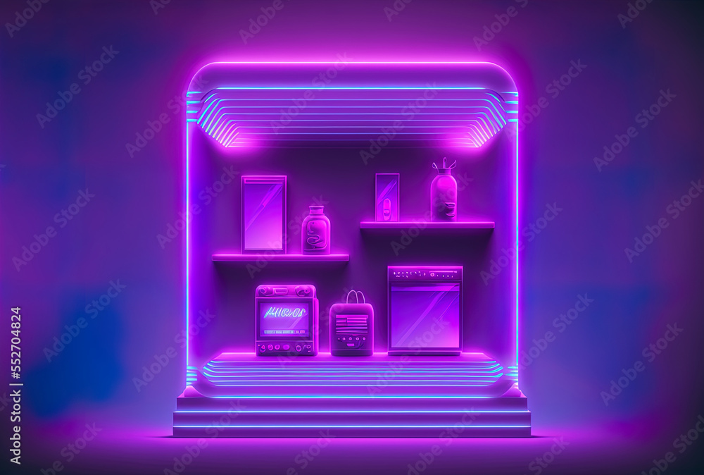 Product background with a gradient, neon purple display. Generative AI