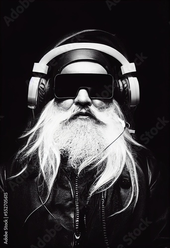 Fototapeta A quirky old bearded Santa Claus rockenroller