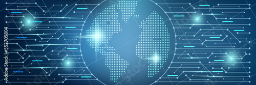 Digital world, cyberspace, global network vector concept illustration. Technology style horizontal banner