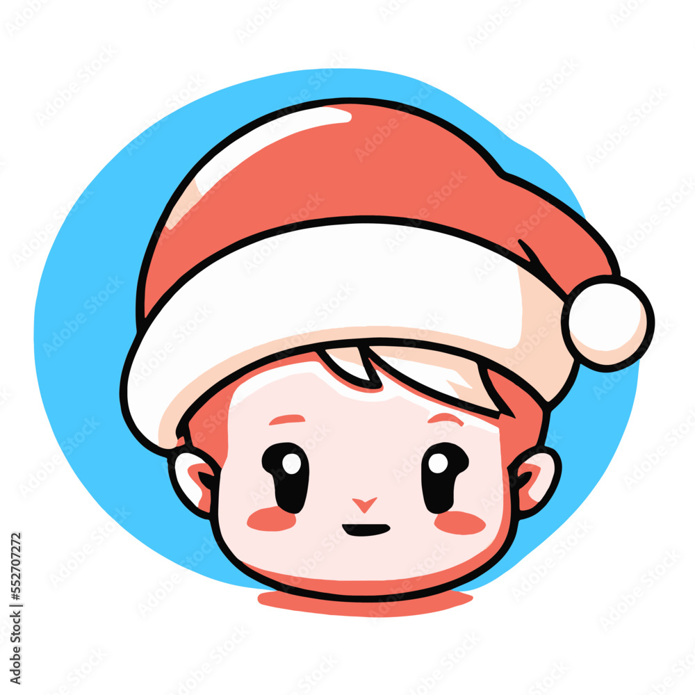 Art & Illustration, Vector , cartoon portrait of a baby wearing a christmas hat Art & Illustration, Vector , cartoon portrait of a baby wearing a christmas hat