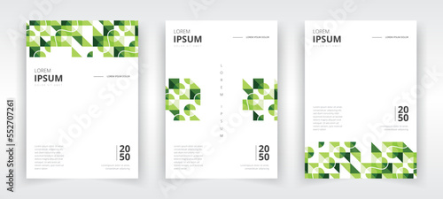 Modern and professional a4 size portrait poster design template set with green colored artwork, flyer or leaflet layout, banner, presentation, book or magazine cover, annual report